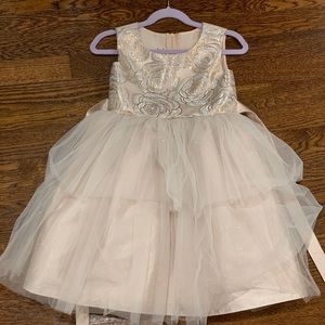 Girls Size 5 Fit & Flare Champagne Metallic Dress